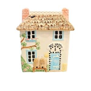 Vintage Treasure Craft Mary Lake-Thompson House  Cottage Cookie Jar "Bee Happy"